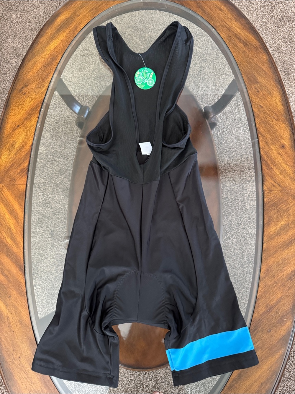 Mens Black Cycling Bib Shorts with Blue Leg Stripe